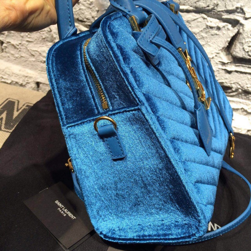 2015 New Saint Laurent Bag Cheap Sale- YSL 25CM Cabas Monogram Saint Laurent in Blue Velet - Click Image to Close